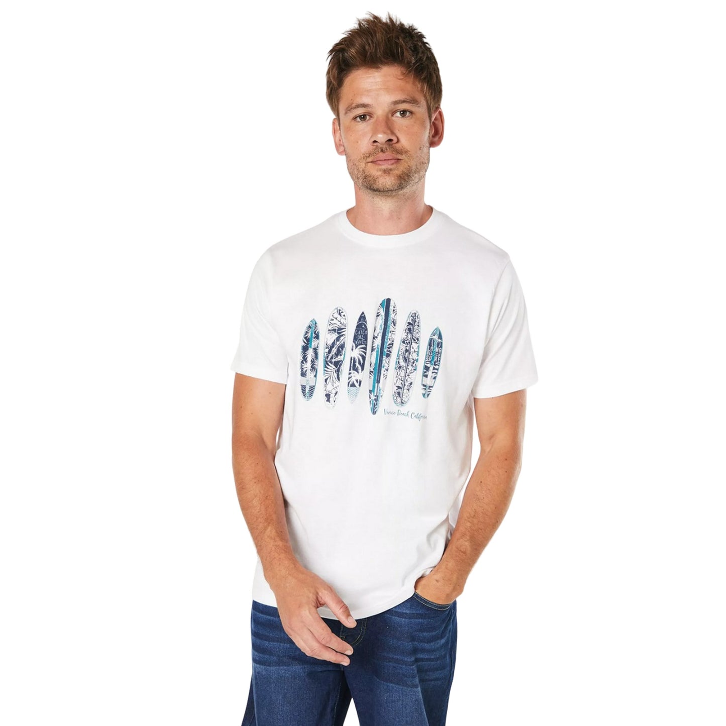 White - Front - Maine Mens Venice Beach Surfboard T-Shirt
