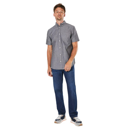 Grey - Side - Maine Mens Pin Dot Chambray Short-Sleeved Shirt