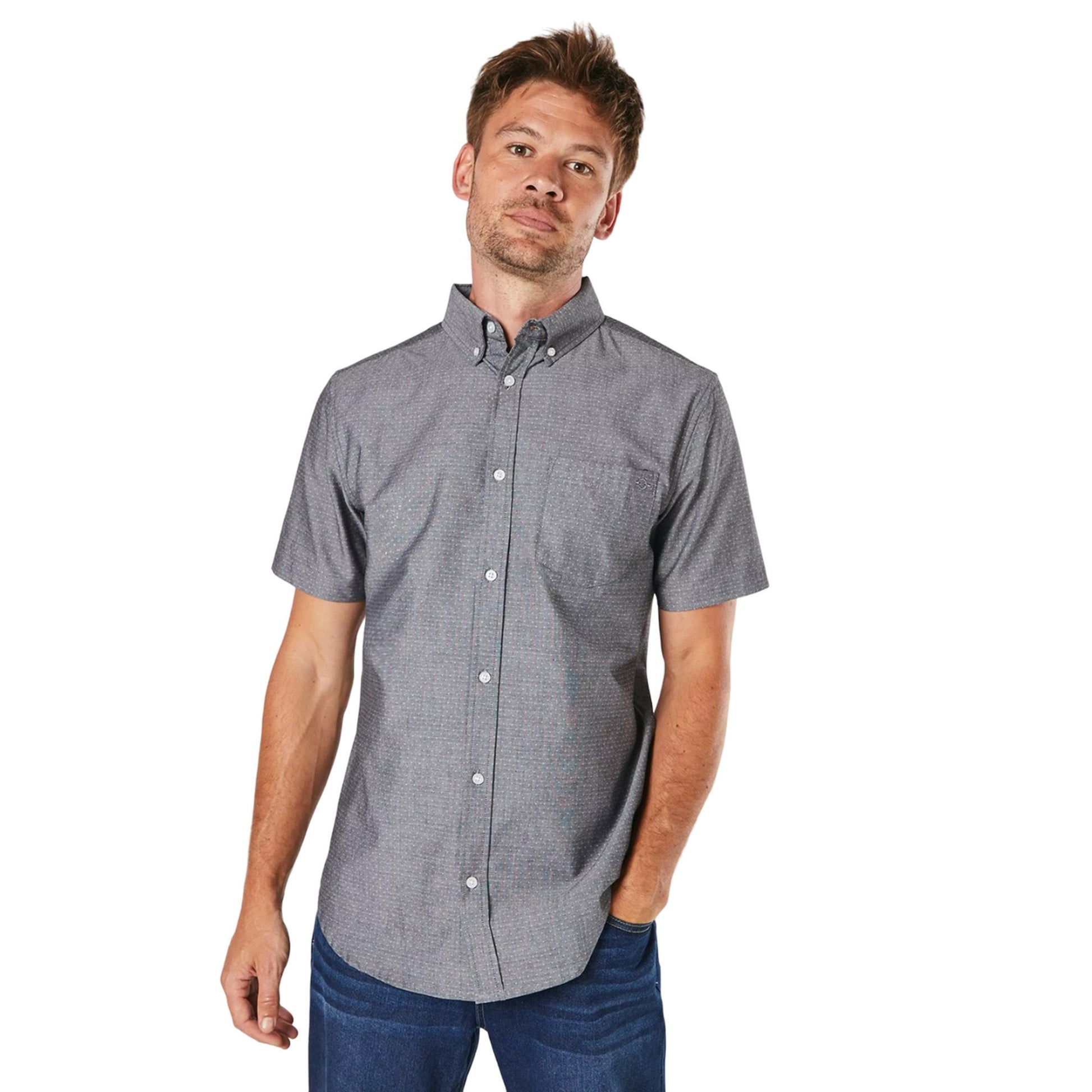 Grey - Front - Maine Mens Pin Dot Chambray Short-Sleeved Shirt