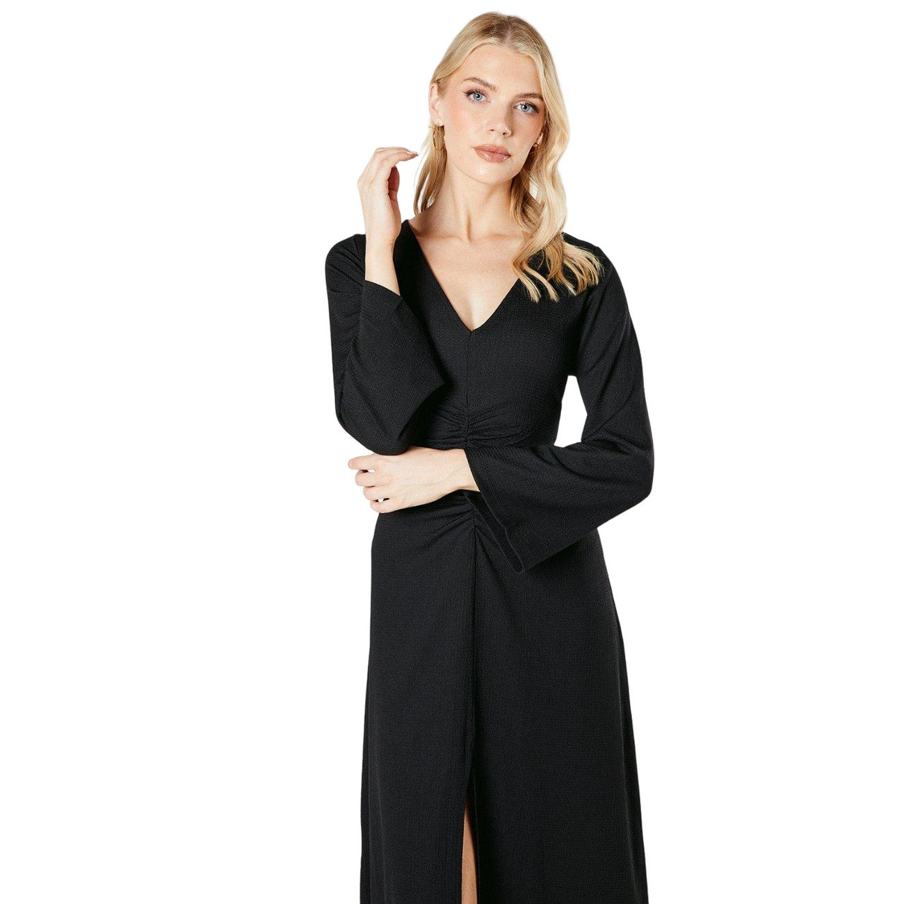 Black - Side - Principles Womens-Ladies Ruched Jersey Textured Midi Dress