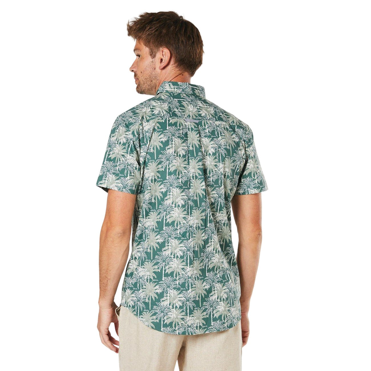 Dark Green - Back - Maine Mens Palm Print Short-Sleeved Shirt