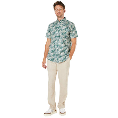 Dark Green - Side - Maine Mens Palm Print Short-Sleeved Shirt