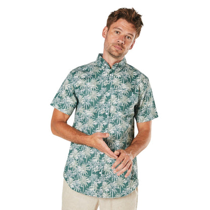 Dark Green - Front - Maine Mens Palm Print Short-Sleeved Shirt