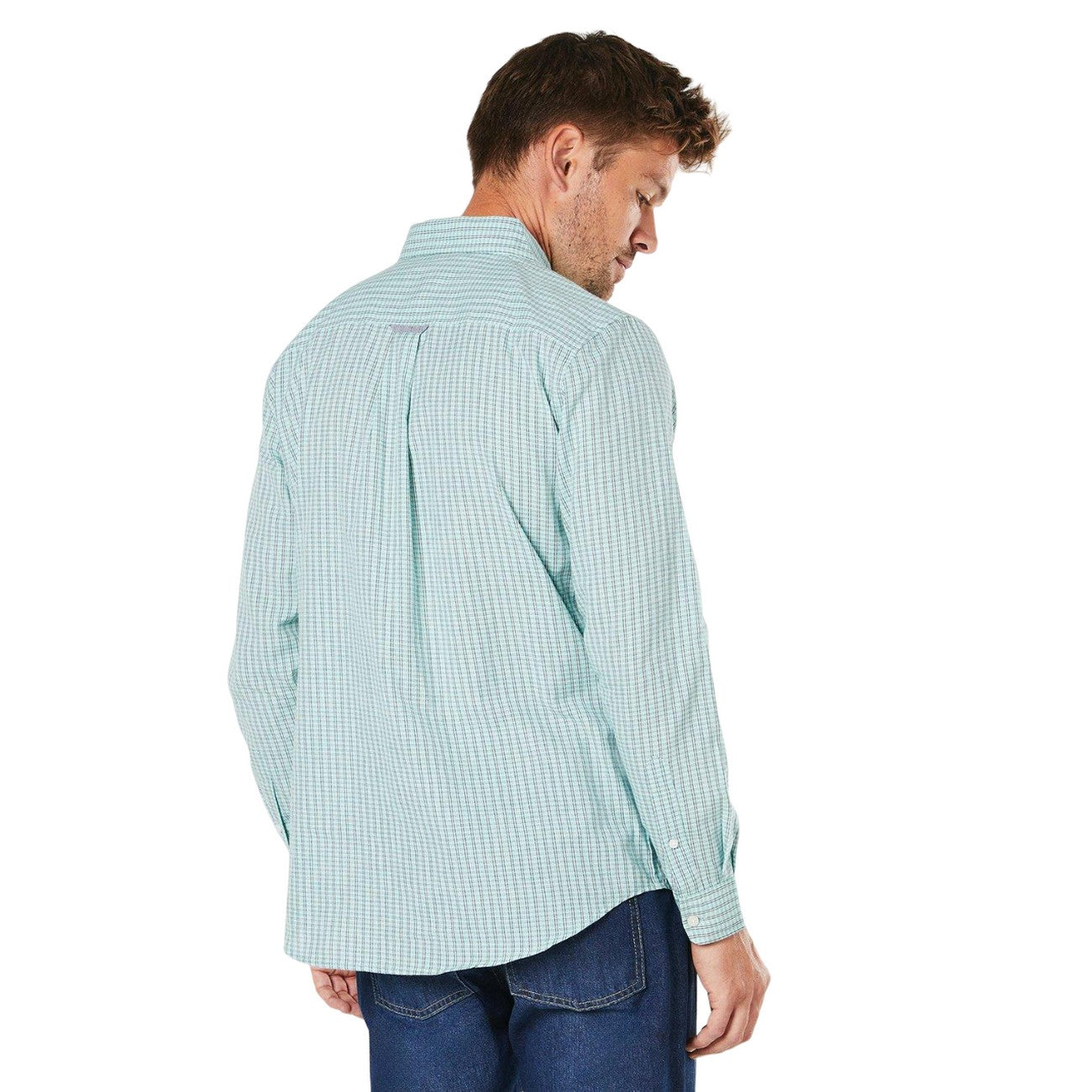 White - Back - Maine Mens Fine Checked Long-Sleeved Shirt