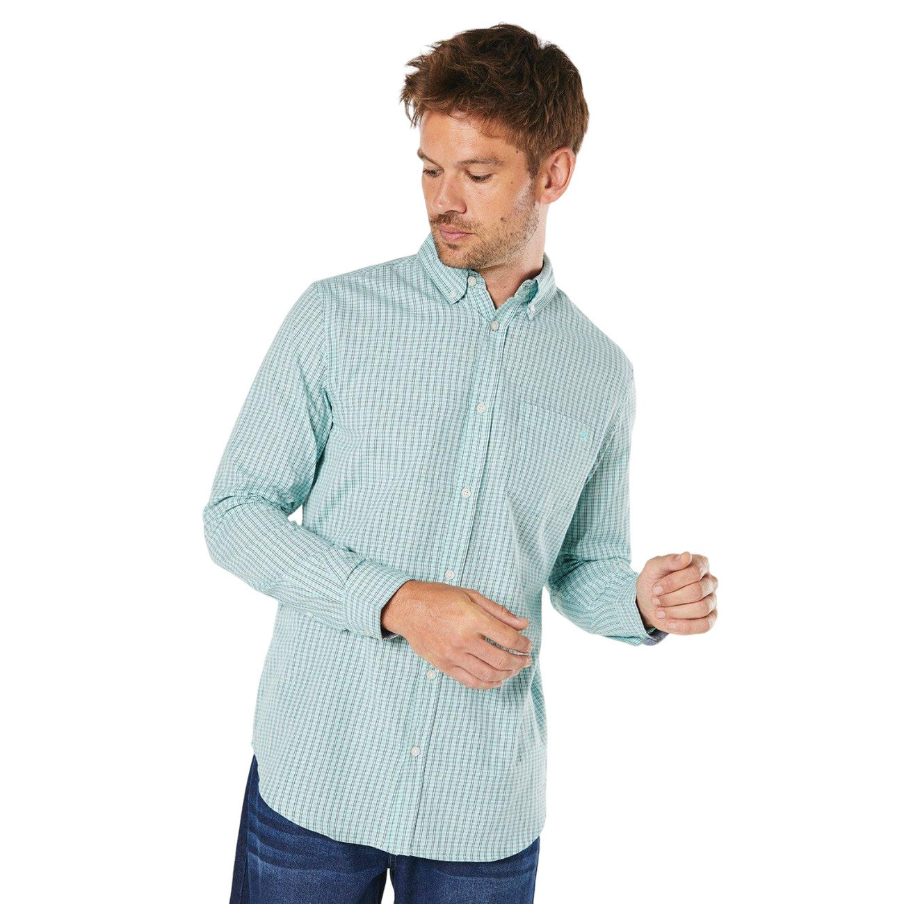 White - Front - Maine Mens Fine Checked Long-Sleeved Shirt