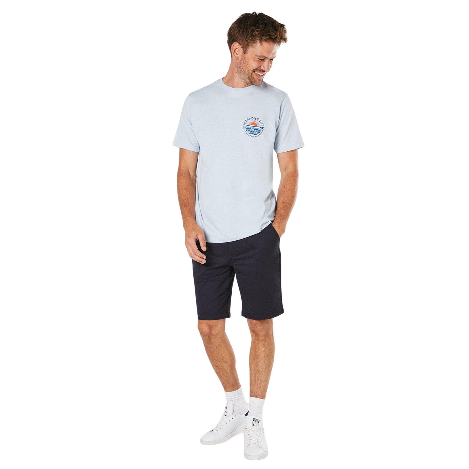 Light Blue - Side - Maine Mens Paradise Life Chest Print T-Shirt