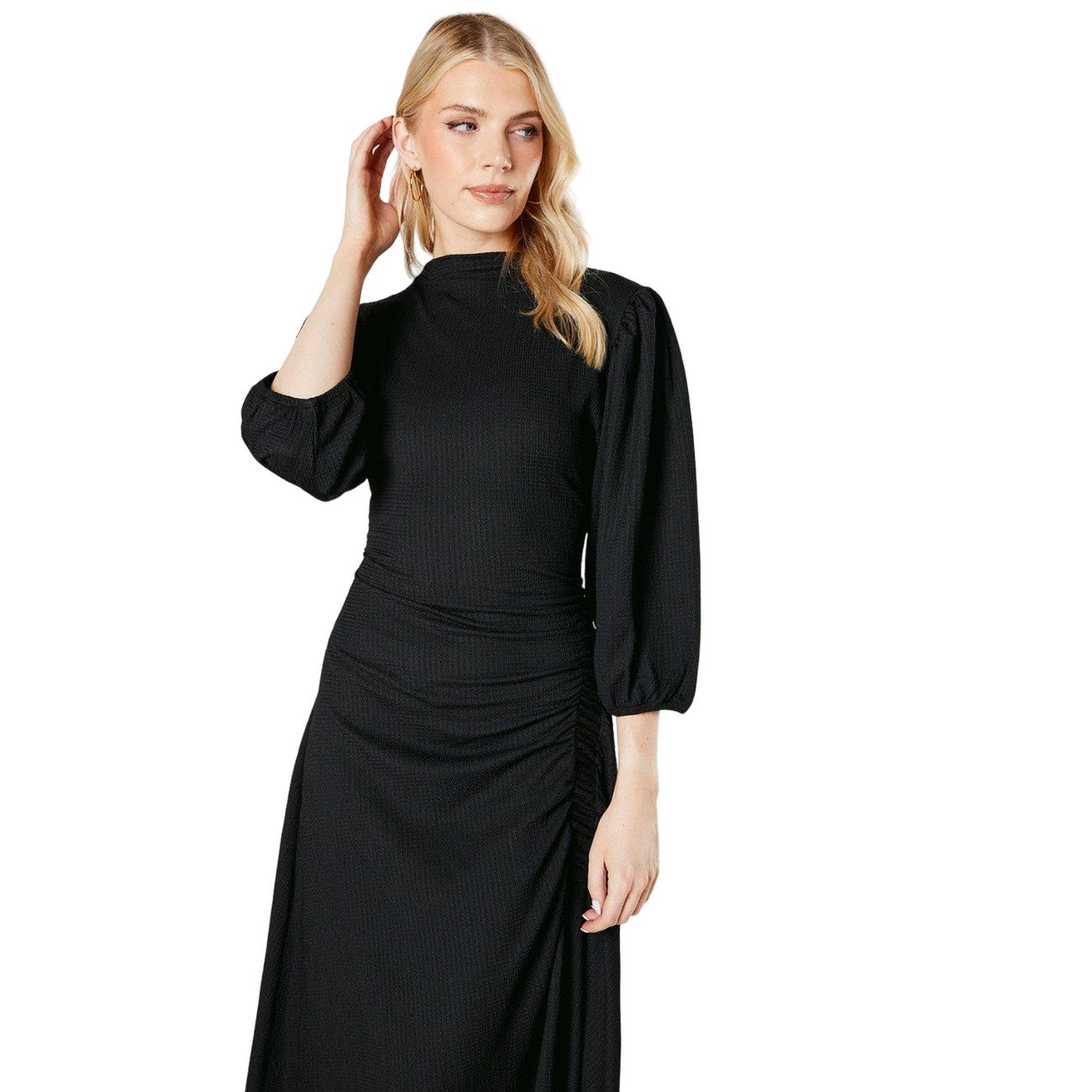 Black - Side - Principles Womens-Ladies Ruched Jersey Textured Midi Dress