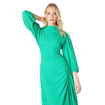 Green - Side - Principles Womens-Ladies Ruched Jersey Textured Midi Dress