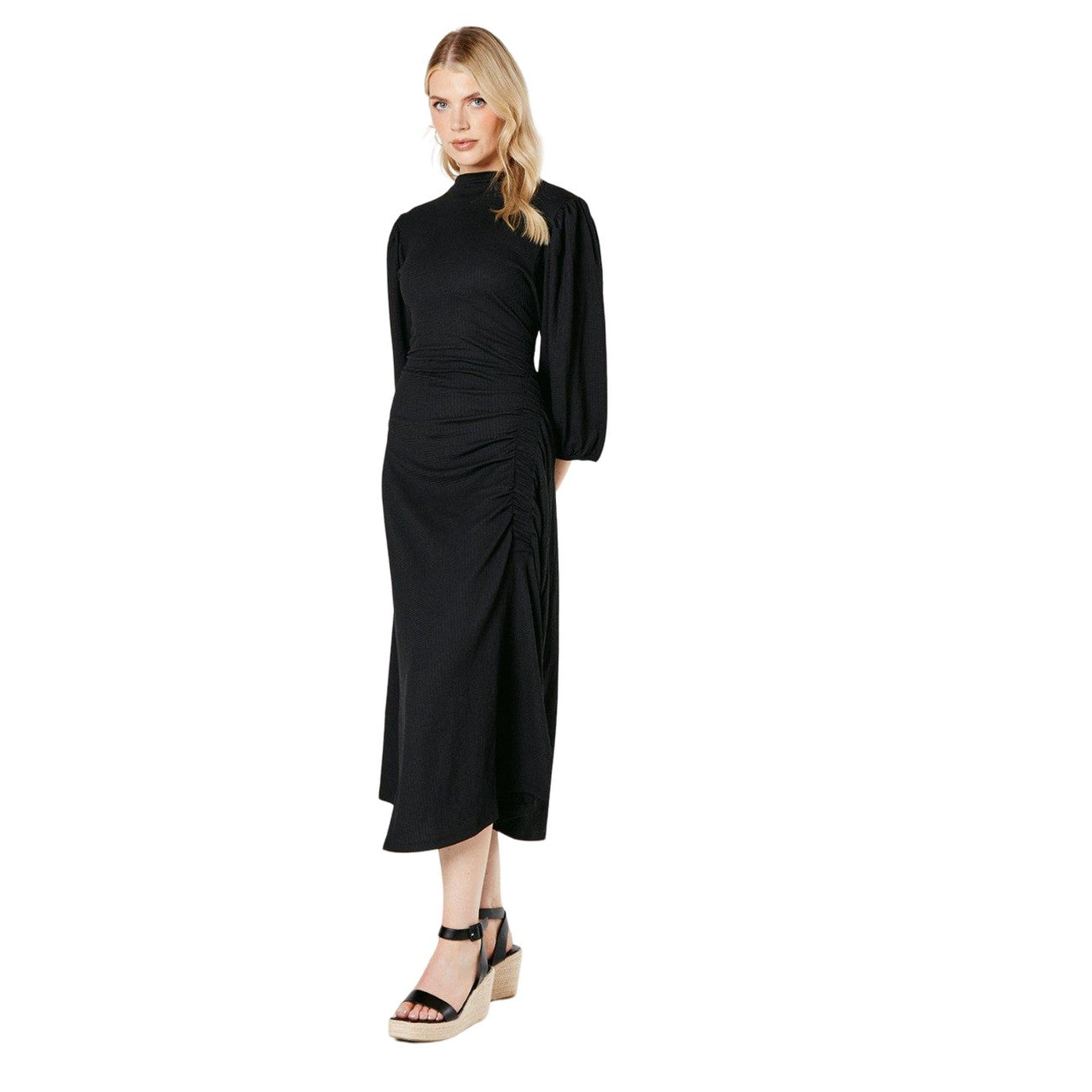 Black - Front - Principles Womens-Ladies Ruched Jersey Textured Midi Dress