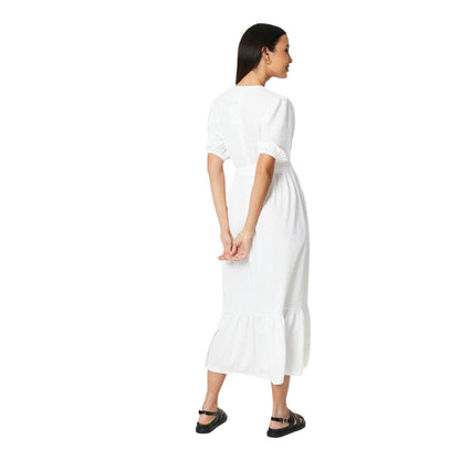 Ivory - Back - Principles Womens-Ladies Tiered Textured Puff Sleeve Midi Dress