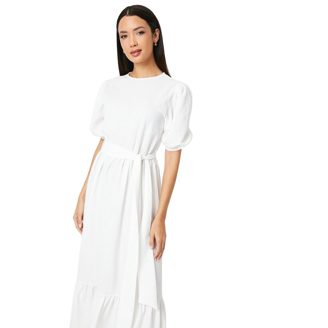 Ivory - Side - Principles Womens-Ladies Tiered Textured Puff Sleeve Midi Dress