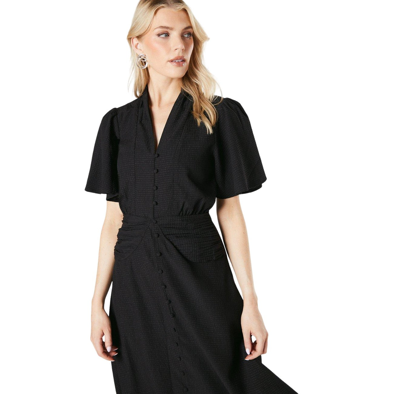 Black - Side - Principles Womens-Ladies Textured Woven Midi Dress
