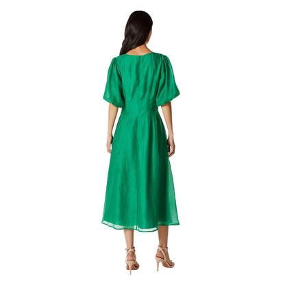 Green - Back - Principles Womens-Ladies Organza Pleated Midi Dress