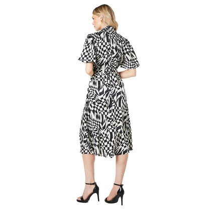 Monochrome - Back - Principles Womens-Ladies Geometric Jacquard Satin Midi Dress