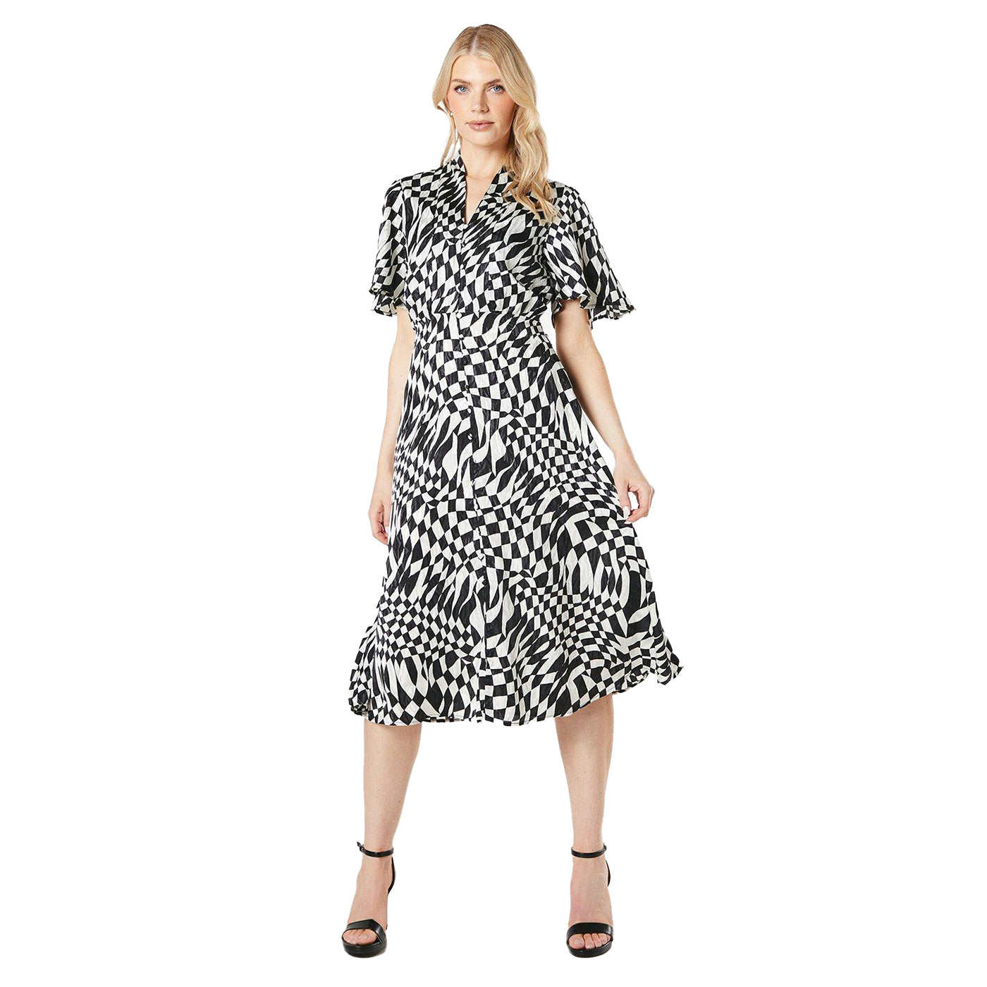 Monochrome - Front - Principles Womens-Ladies Geometric Jacquard Satin Midi Dress