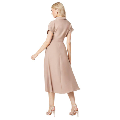 Stone - Back - Debenhams Womens-Ladies Tie Detail Midi Dress