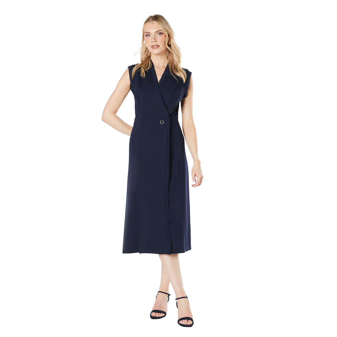 Navy - Front - Principles Womens-Ladies Ponte Button Midi Dress