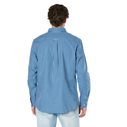 Navy - Back - Maine Mens Windowpane Checked Relaxed Fit Long-Sleeved Shirt