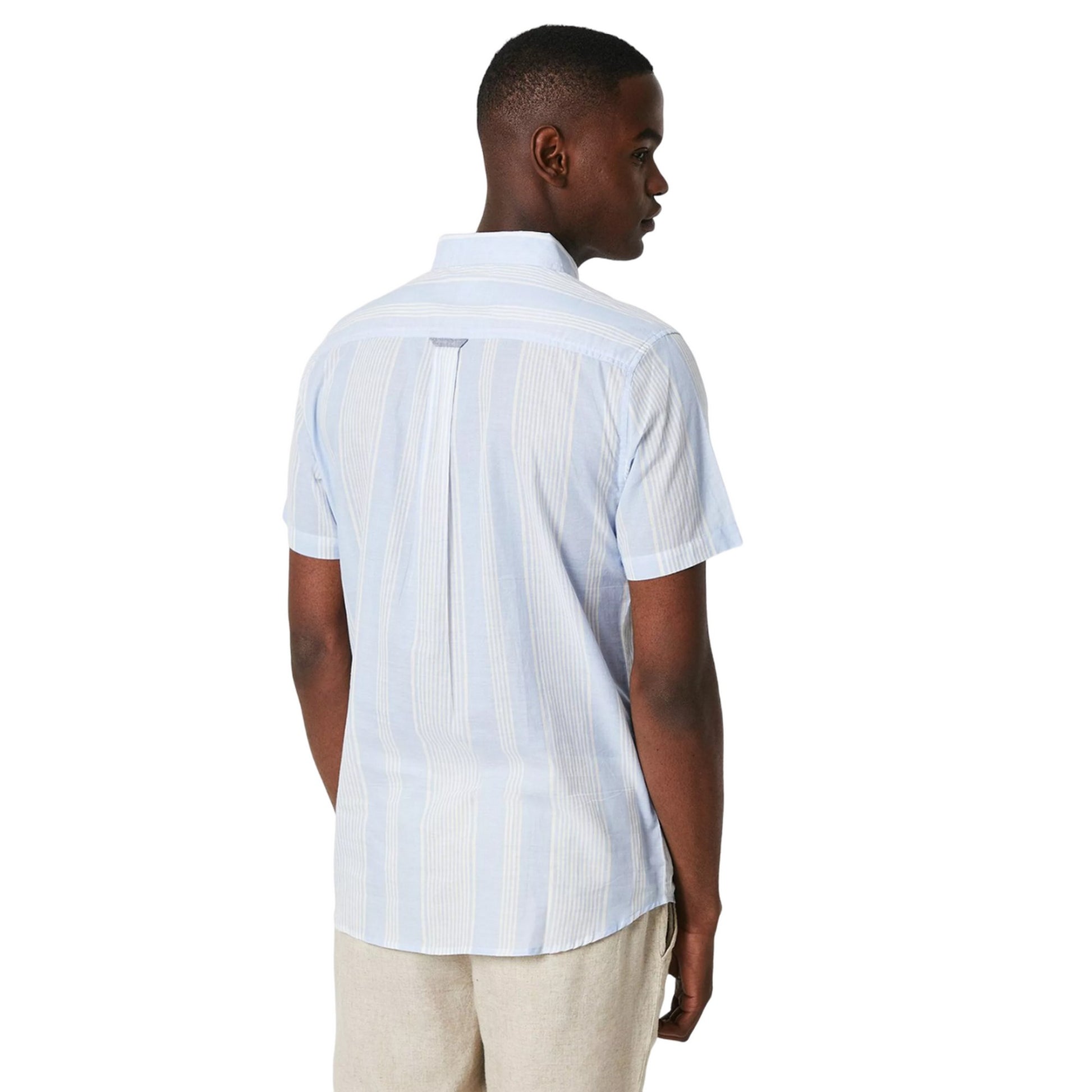 Off White - Back - Maine Mens Pastel Striped Short-Sleeved Shirt