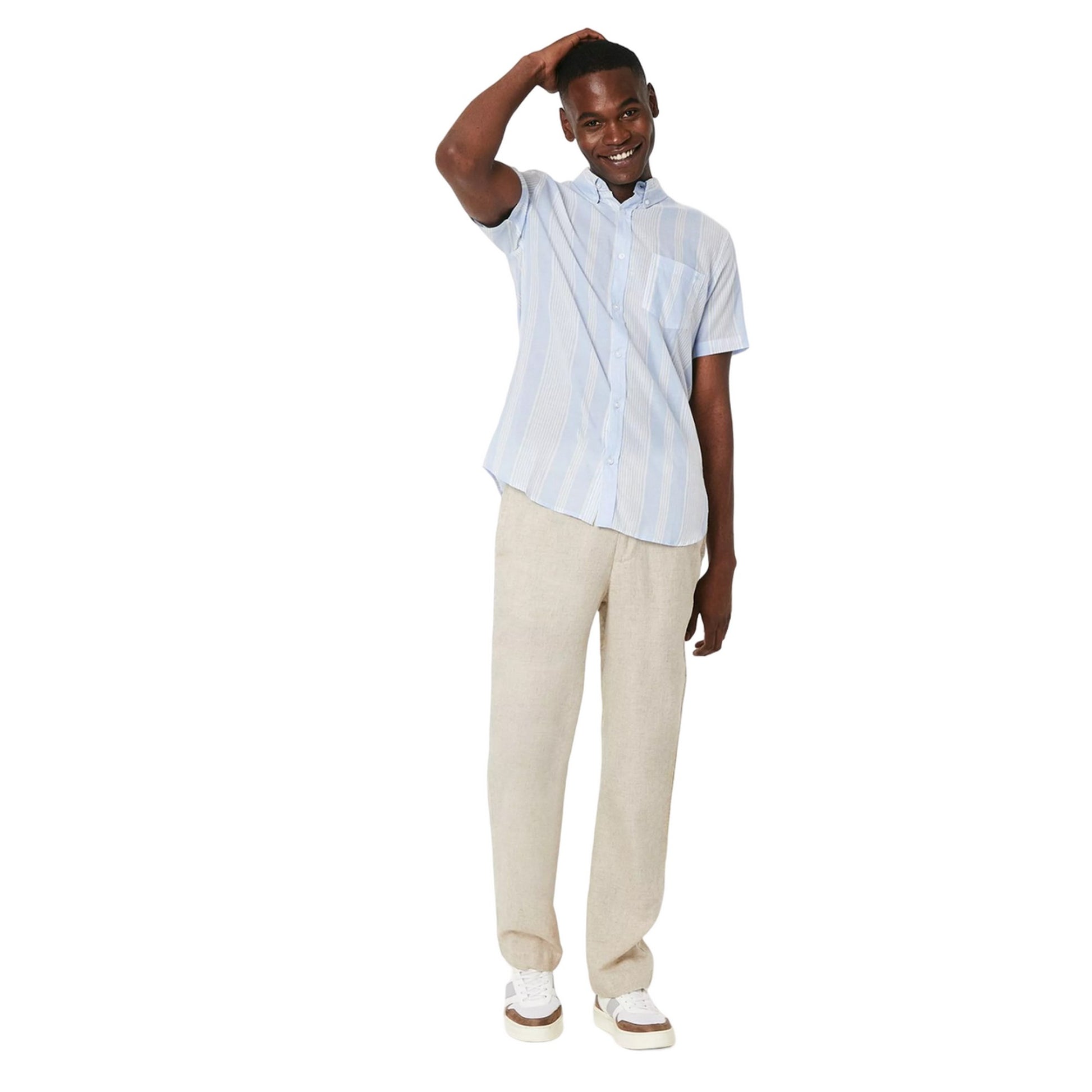 Off White - Side - Maine Mens Pastel Striped Short-Sleeved Shirt
