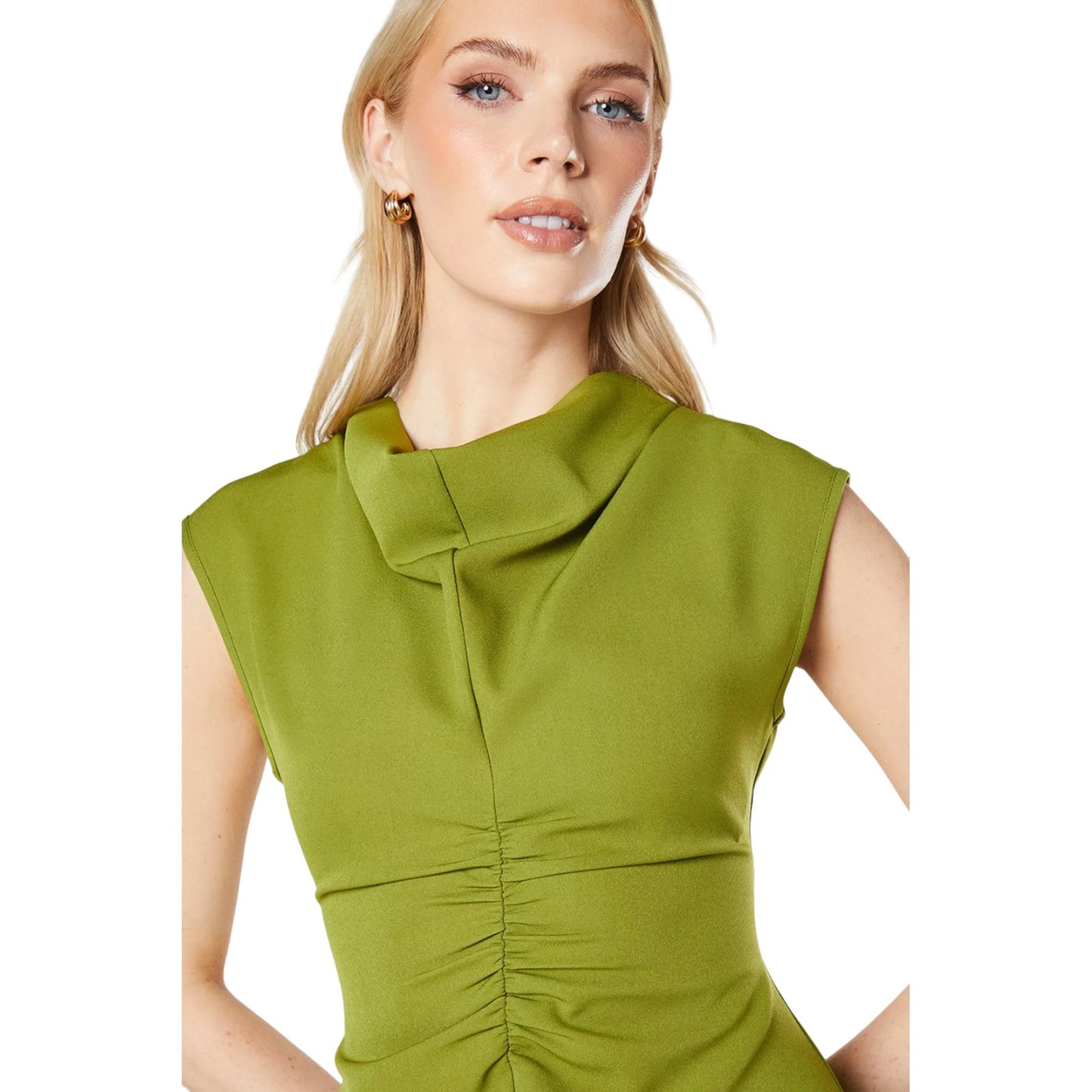 Khaki Green - Side - Principles Womens-Ladies Cowl Neck Midi Dress