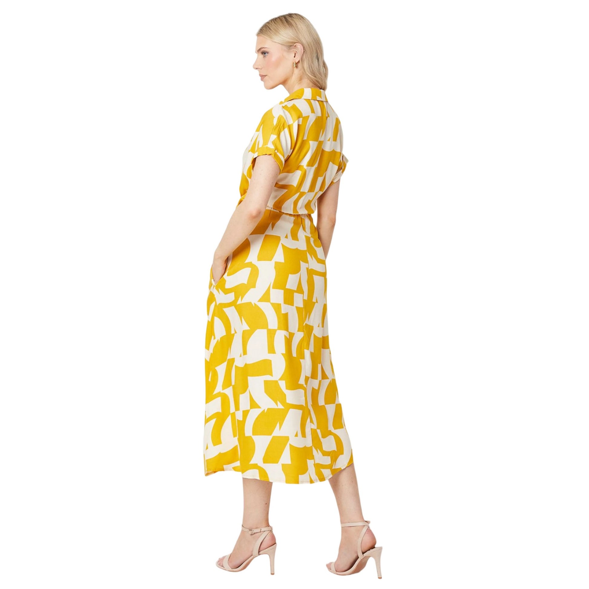 Mustard - Back - Principles Womens-Ladies Abstract Lightweight Waist Tie Midi Dress