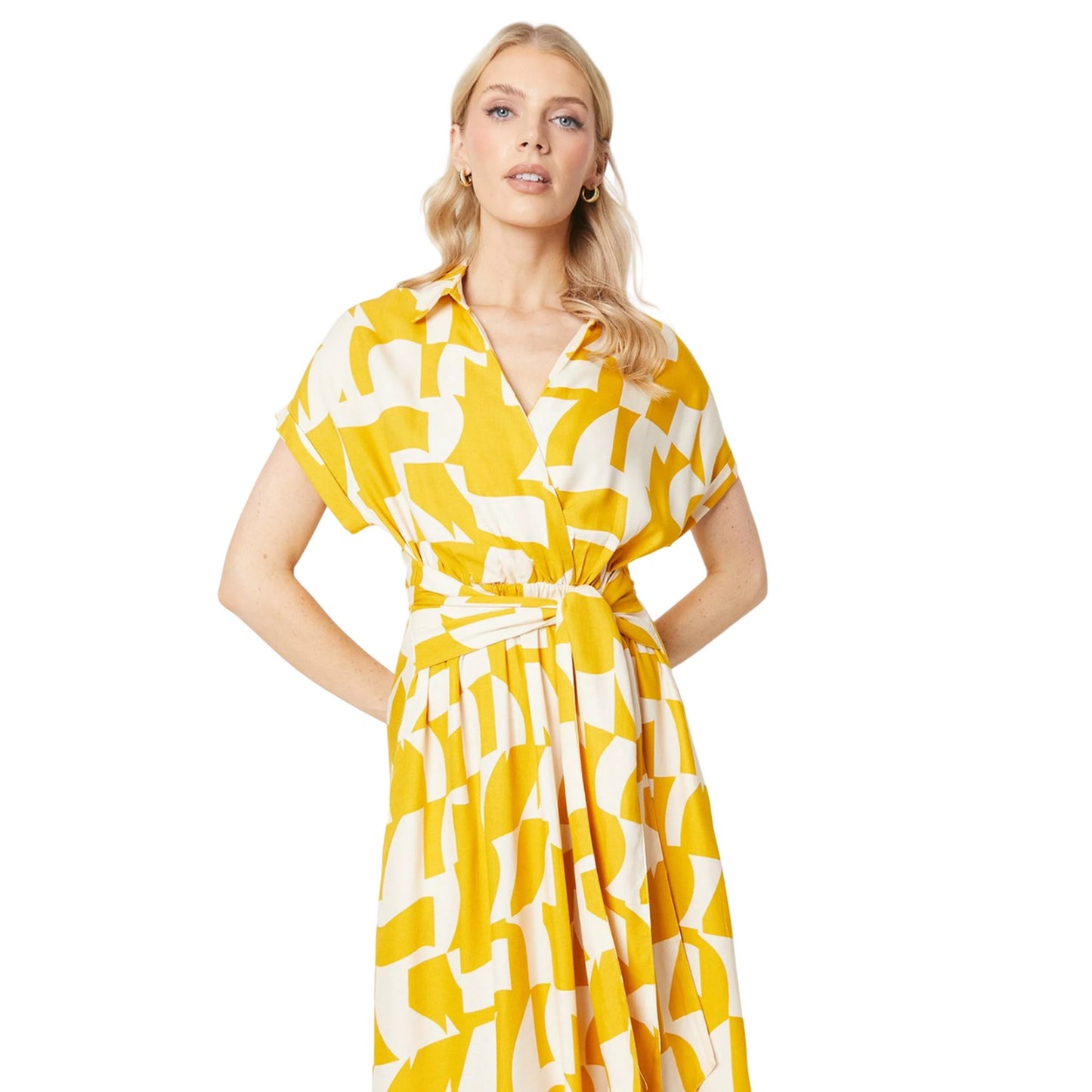 Mustard - Side - Principles Womens-Ladies Abstract Lightweight Waist Tie Midi Dress