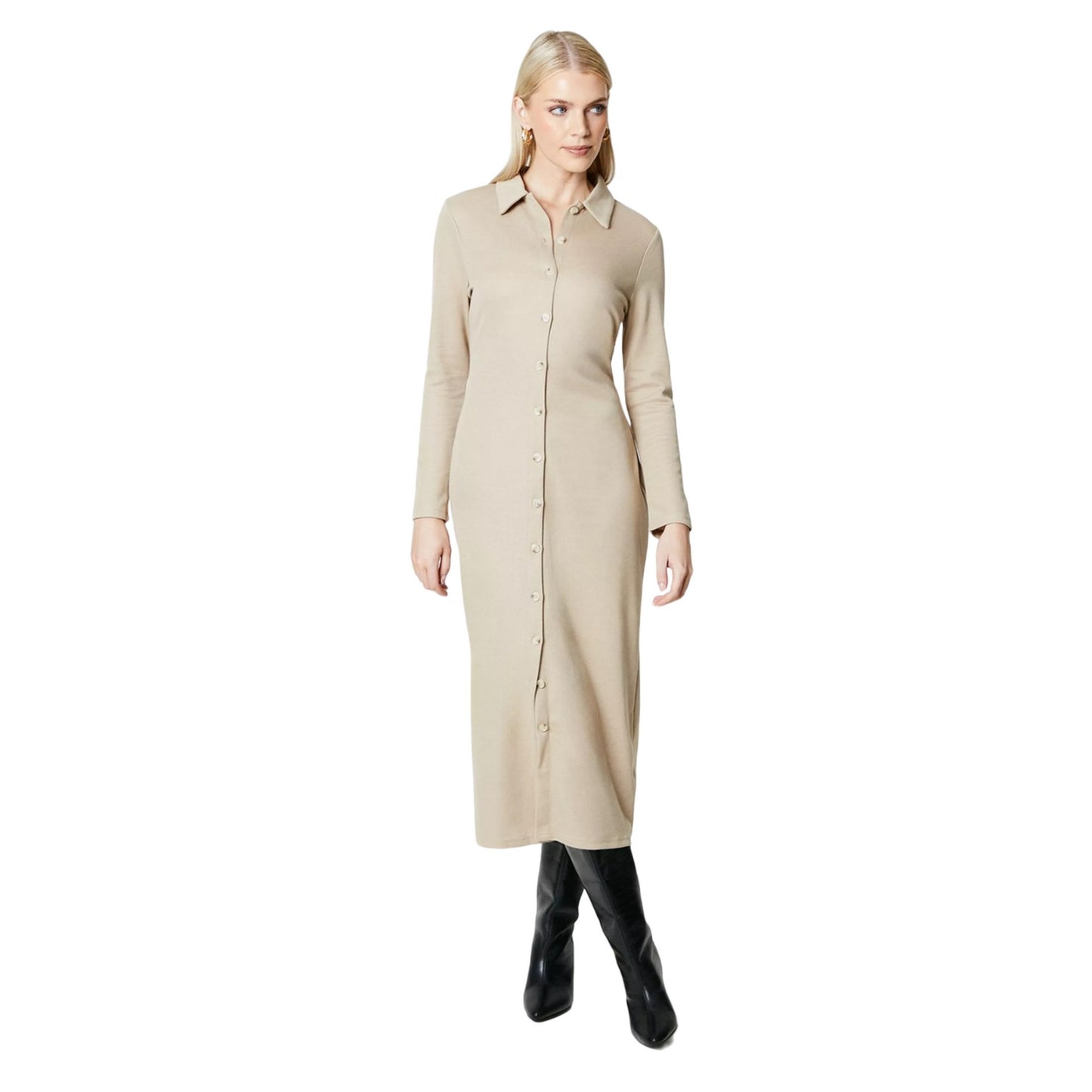 Oatmeal - Front - Principles Womens-Ladies Jersey Button Through Midi Dress