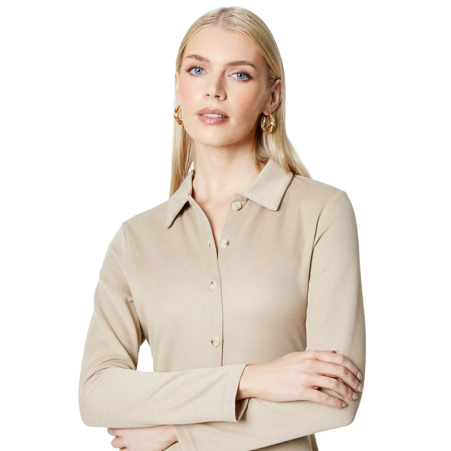 Oatmeal - Side - Principles Womens-Ladies Jersey Button Through Midi Dress