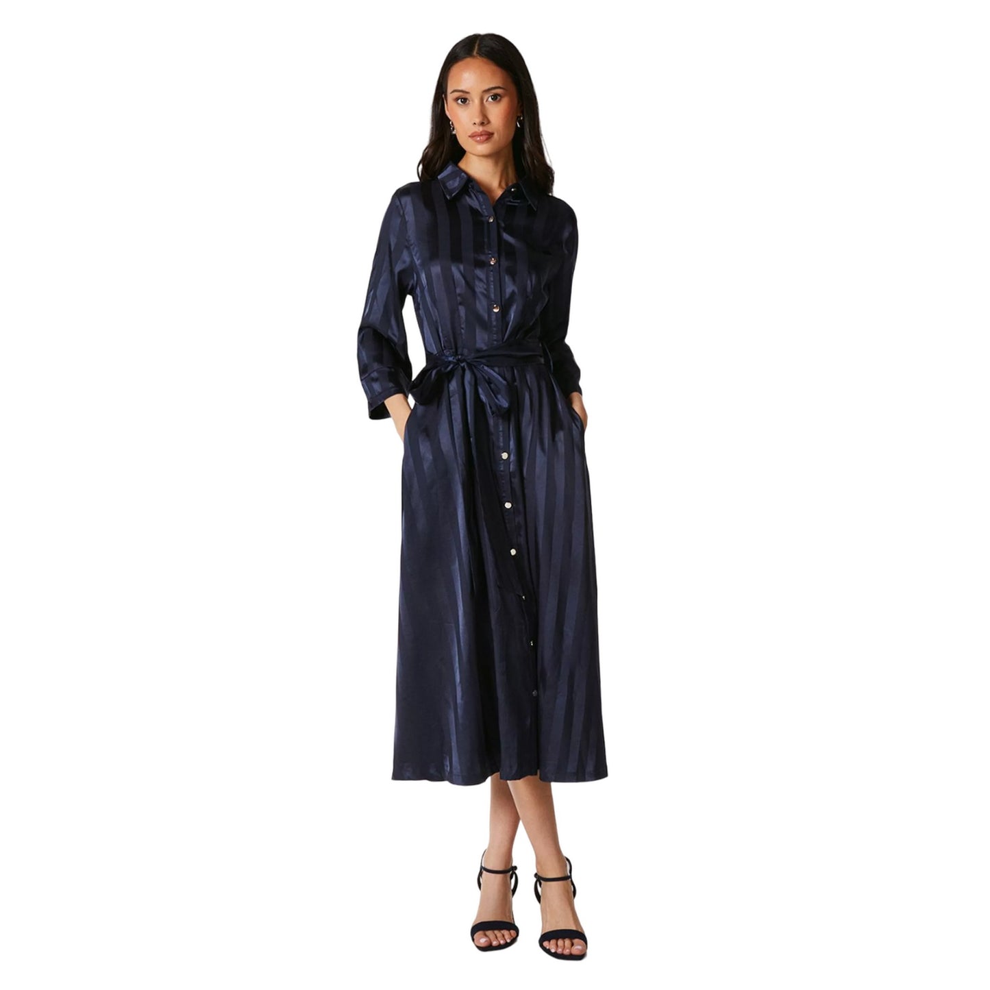 Navy - Front - Principles Womens-Ladies Stripe Satin Shirt Dress