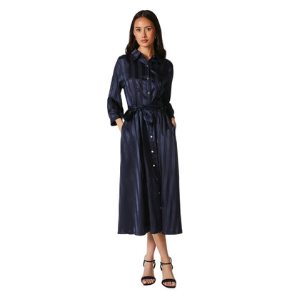 Navy - Front - Principles Womens-Ladies Stripe Satin Shirt Dress
