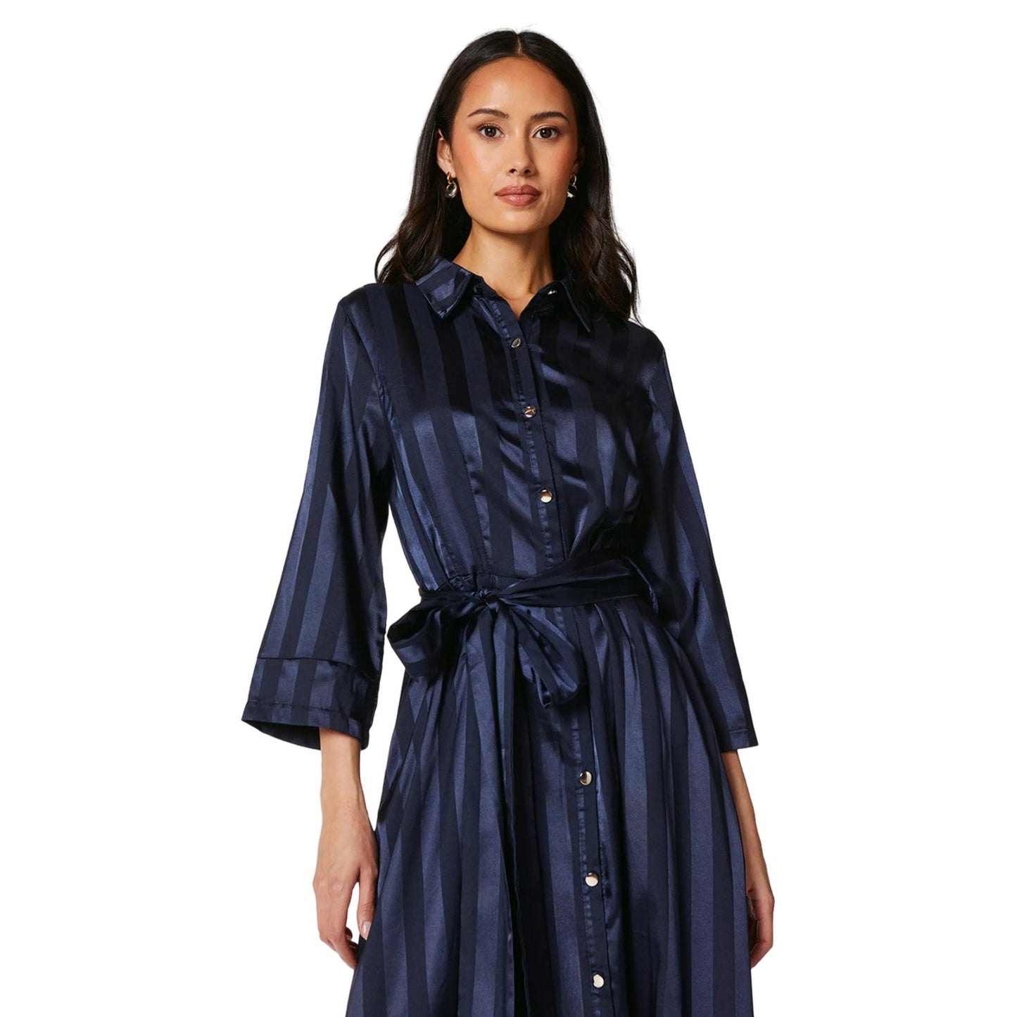 Navy - Side - Principles Womens-Ladies Stripe Satin Shirt Dress