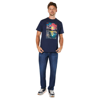 Navy - Side - Maine Mens Adventure Is Calling Printed T-Shirt