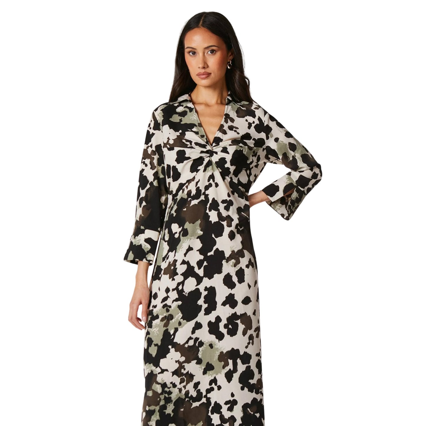 Khaki - Side - Principles Womens-Ladies Animal Print Twisted Knot Front Shirt Dress