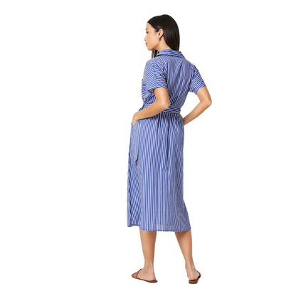 Blue - Back - Principles Womens-Ladies Linen Blend Wrap Shirt Dress