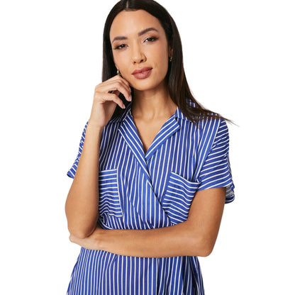 Blue - Side - Principles Womens-Ladies Linen Blend Wrap Shirt Dress