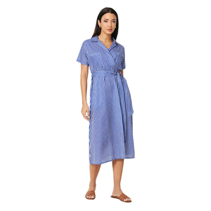 Blue - Front - Principles Womens-Ladies Linen Blend Wrap Shirt Dress