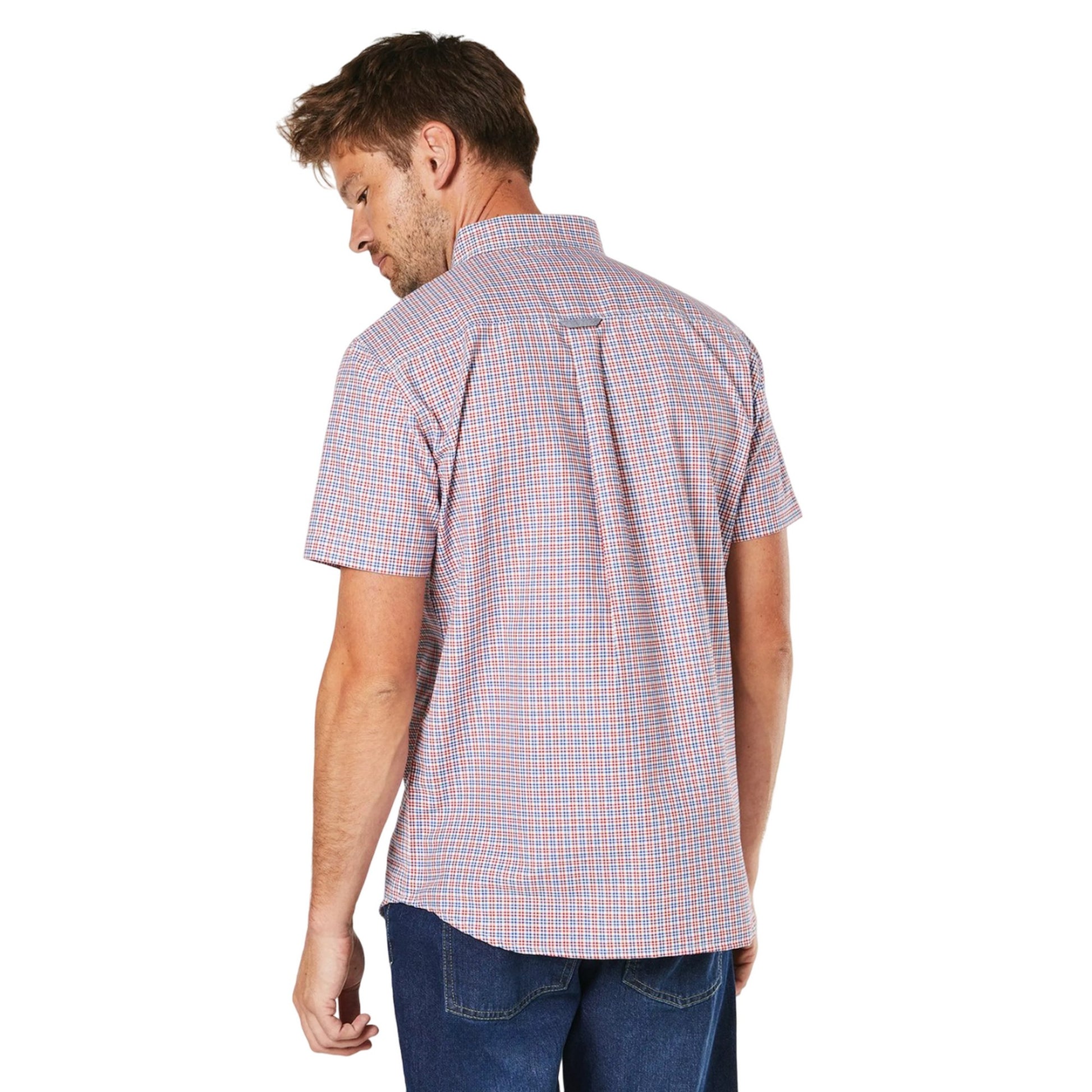 Red - Back - Maine Mens Wall Checked Short-Sleeved Shirt