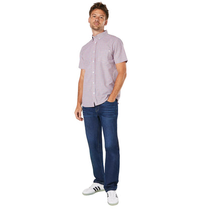 Red - Side - Maine Mens Wall Checked Short-Sleeved Shirt