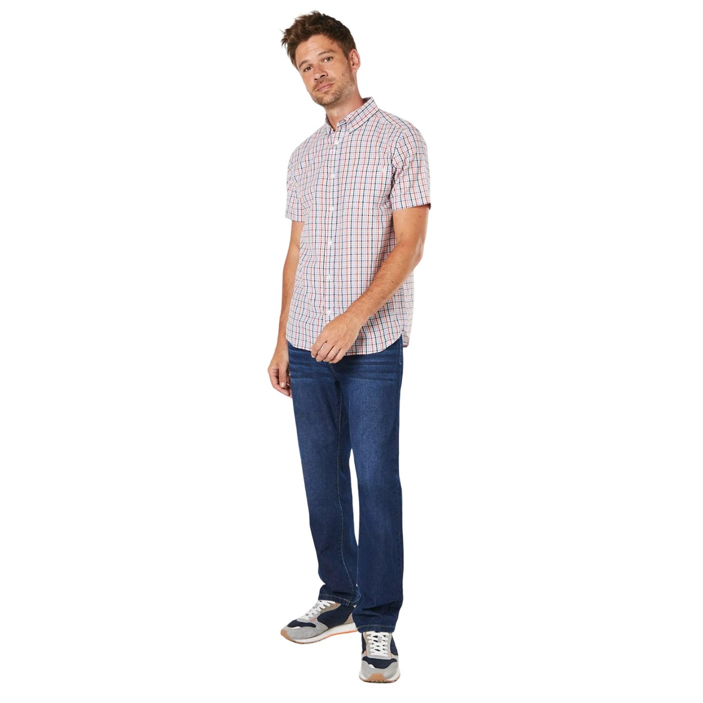 Red - Side - Maine Mens Grant Checked Short-Sleeved Shirt