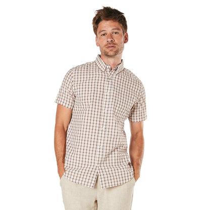 Beige - Front - Maine Mens Sail Checked Short-Sleeved Shirt