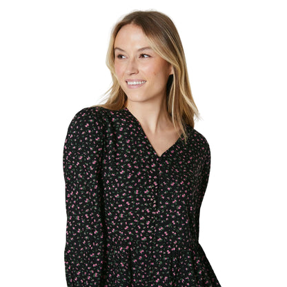 Black - Lifestyle - Maine Womens-Ladies Ditsy Floral Front Tie Long-Sleeved Blouse