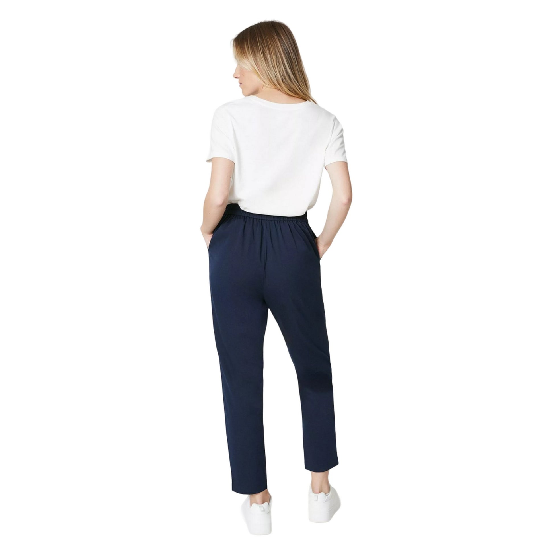 Navy - Back - Maine Womens-Ladies Elasticated Waist Slim Leg Trousers