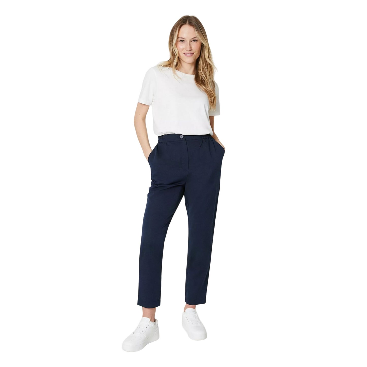 Navy - Side - Maine Womens-Ladies Elasticated Waist Slim Leg Trousers