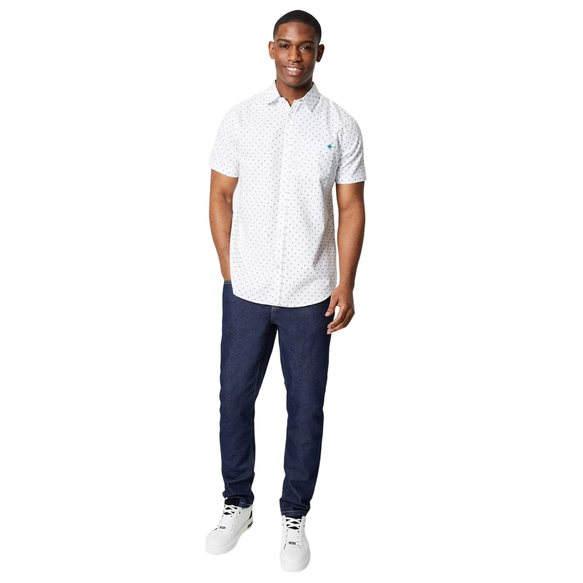 White - Side - Maine Mens Dash Print Short-Sleeved Shirt