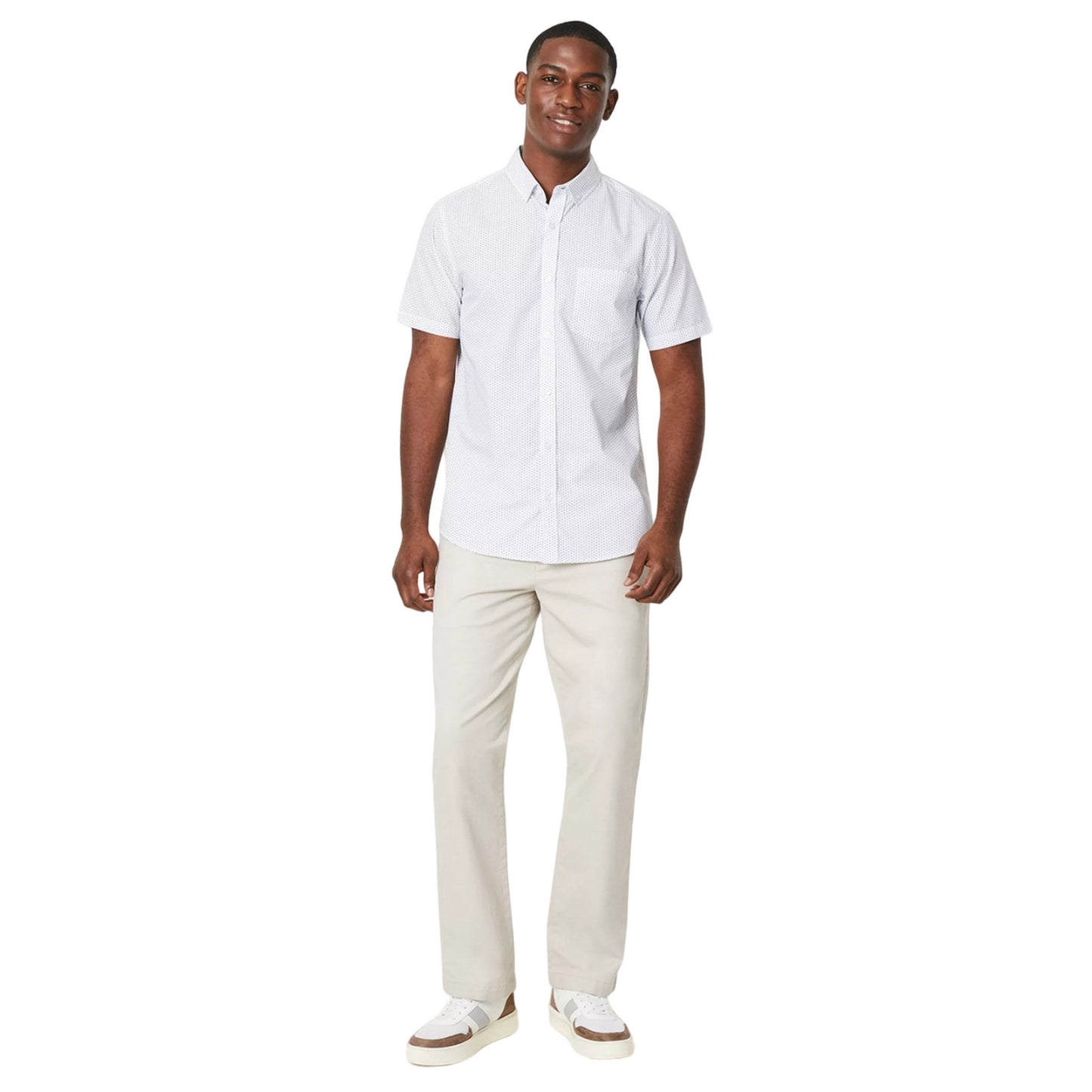 White - Side - Maine Mens Geo Ditsy Print Short-Sleeved Shirt