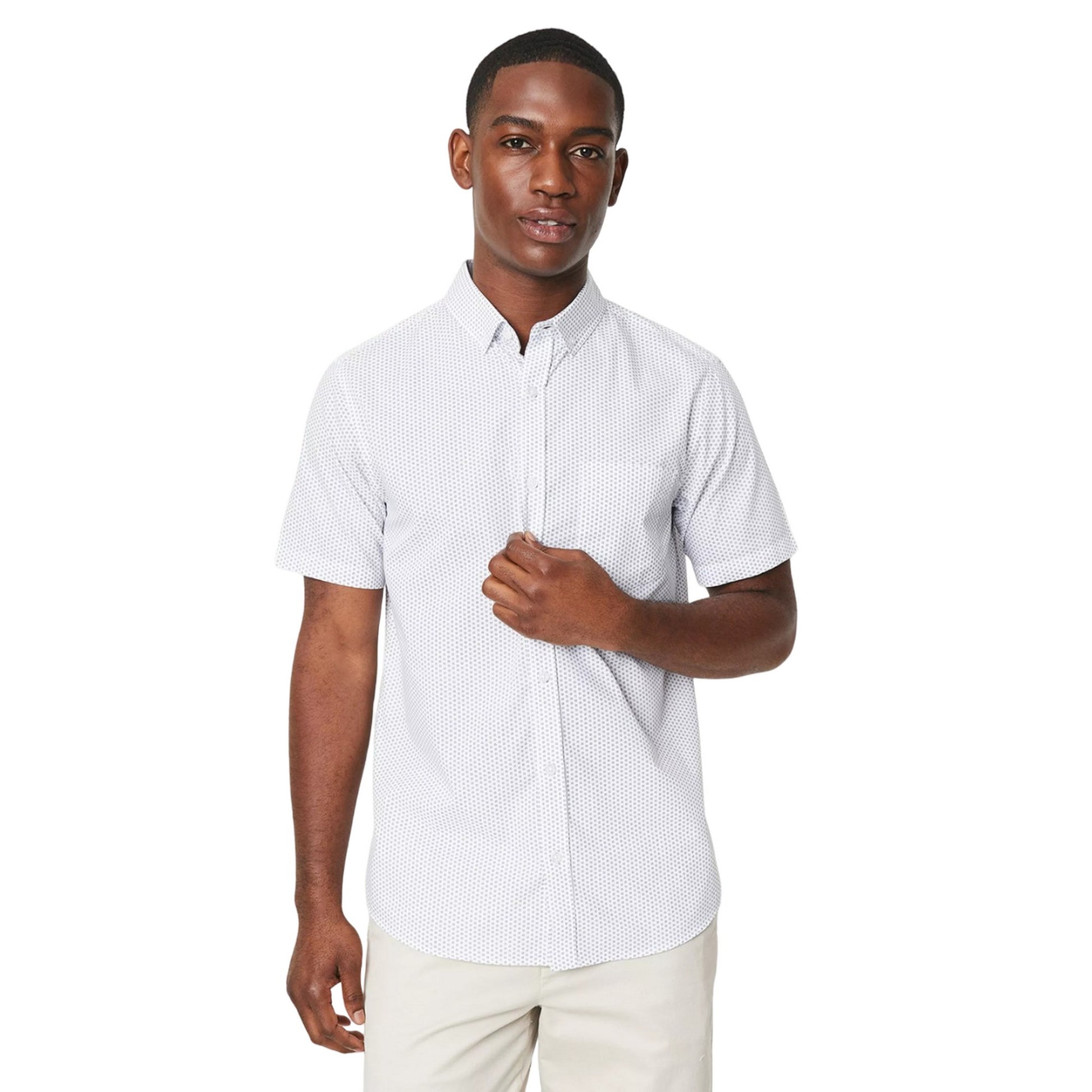 White - Front - Maine Mens Geo Ditsy Print Short-Sleeved Shirt