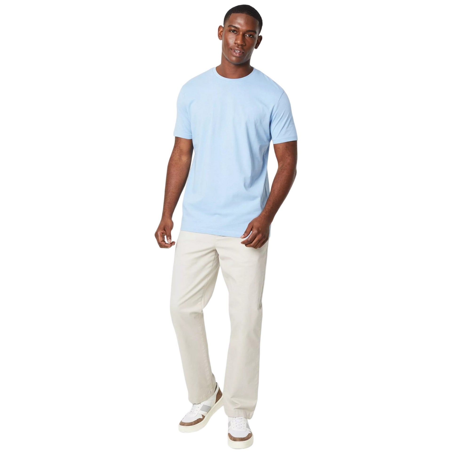 Light Blue - Side - Maine Mens Plain Cotton Crew Neck T-Shirt