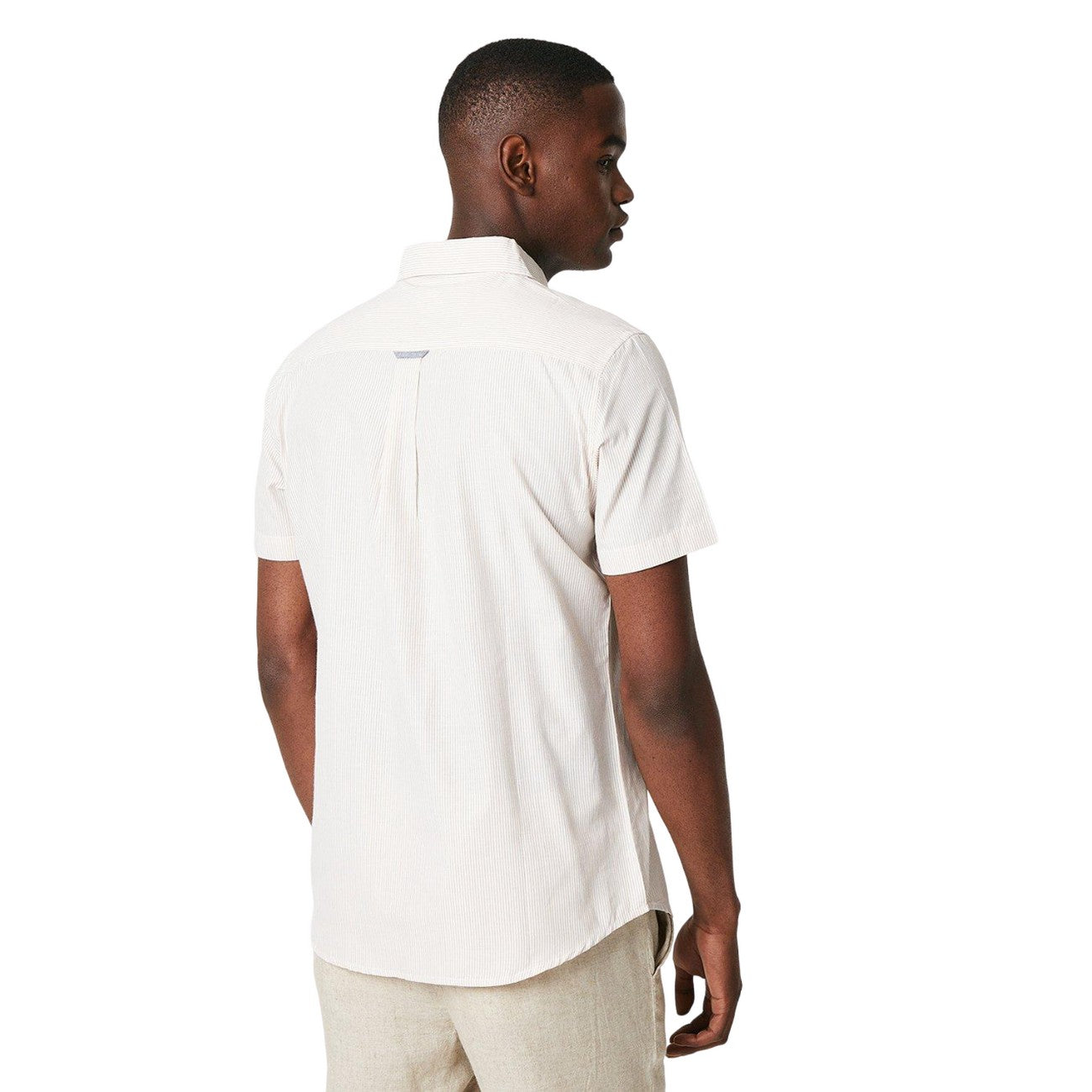 Natural - Back - Maine Mens Stripe Short-Sleeved Shirt