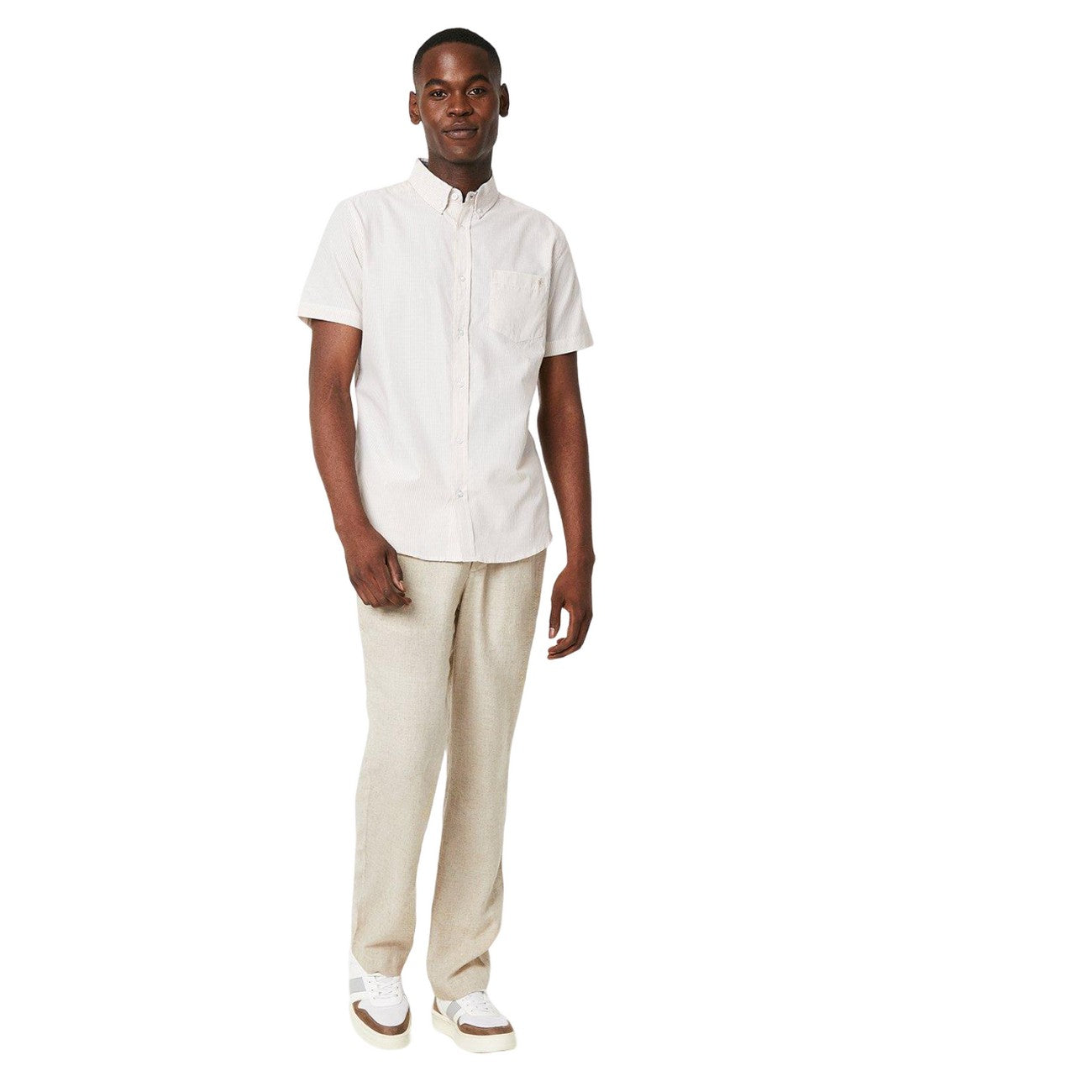 Natural - Side - Maine Mens Stripe Short-Sleeved Shirt